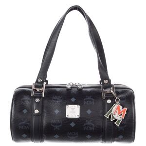 Authentic MCM Visetos Boston Barrel Bag Monogram Purse Charm Satchel